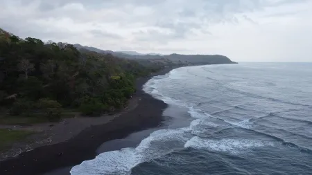 Cambutal, Los Santos - Esta evocadora fotografía captura la impresionante vista de Cambutal desde la distancia en un día de intensa lluvia. La playa se extiende majestuosamente, rodeada de exuberante vegetación que se encuentra en pleno esplendor gracias a las precipitaciones.

A pesar de las nubes grises y la lluvia persistente, la imagen revela una belleza única y serena. La playa de Cambutal, enmarcada por el verdor vibrante de los árboles y la vegetación tropical, brinda un contraste llamativo entre la costa arenosa y la vegetación exuberante.