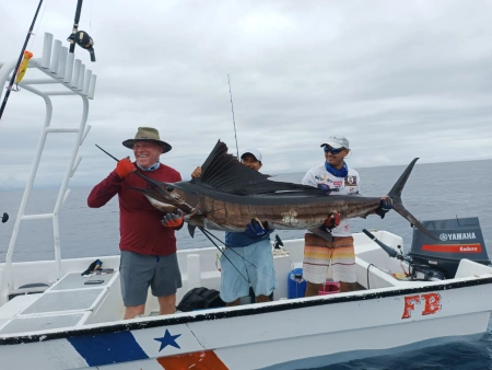 Captura Espectacular: El Elegante Pez Vela en Pesca Cambutal - Nuestras imágenes capturan el emocionante momento en el que nuestros clientes muestran sus capturas de Pez Vela. Este pez, famoso por su velocidad y belleza, ofrece una experiencia de pesca inolvidable. Las sonrisas de nuestros clientes reflejan la emoción y la satisfacción de capturar uno de los peces más elegantes y veloces del mar en las aguas de Cambutal.