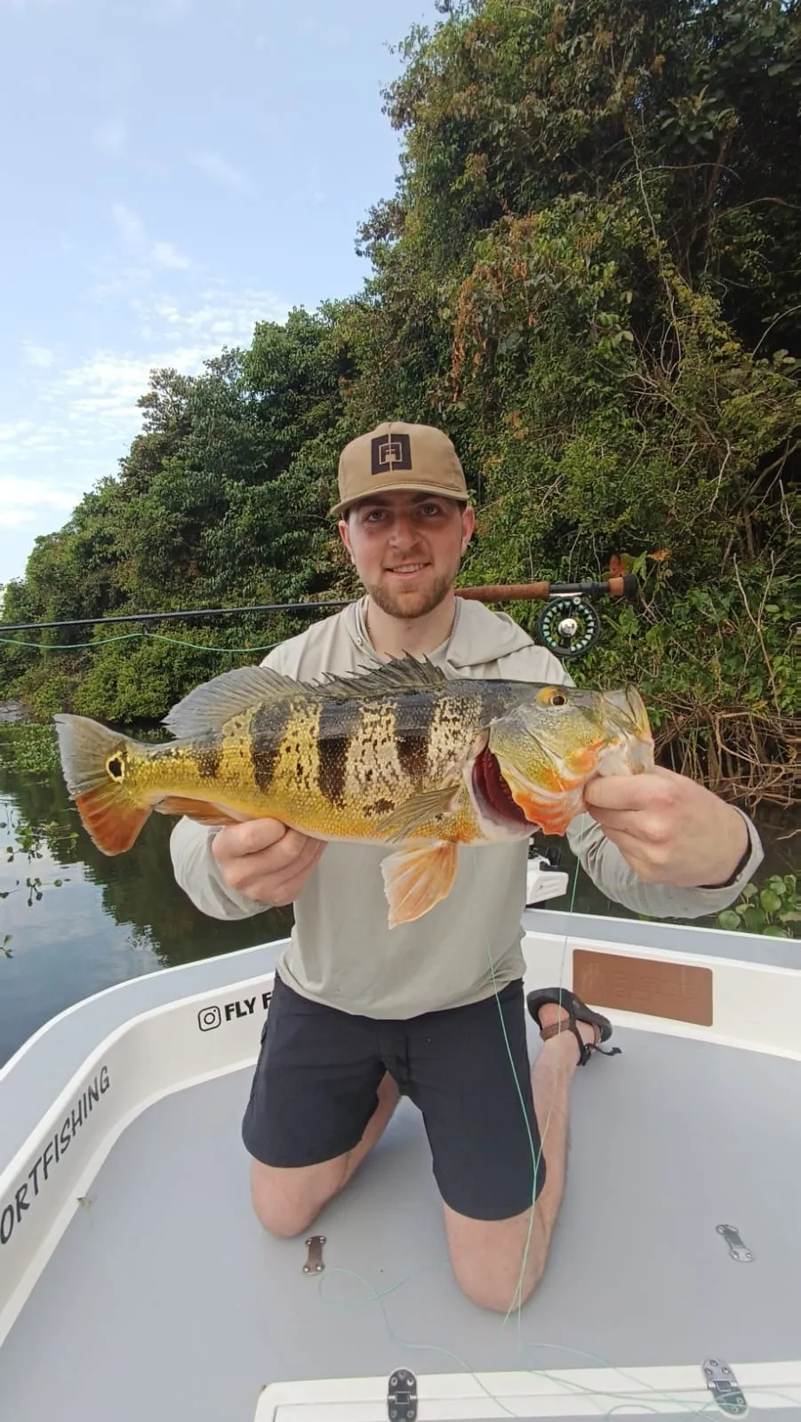 El Poder del Popper: Sargento Gigante en el Lago Gatún - La sonrisa de nuestro cliente dice todo: un Sargento gigante capturado utilizando un popper. Un hito memorable que demuestra la aventura que representa la pesca en Gatun Sport Fishing.