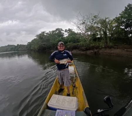 Río Bayano - Las copas de los árboles emergen como un mar verde, mientras que el río se serpentea a través de ellos como una serpiente de plata. Las nubes se reflejan en las aguas tranquilas, añadiendo una sensación de infinitud a la escena.